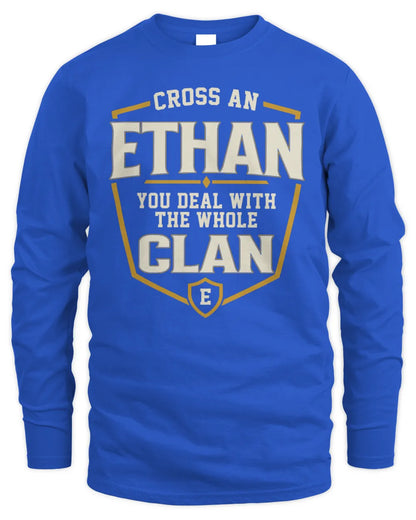 ETHAN NT1-K008 Cross A/An NAME, You Deal With the Whole Clan | Personalized Vintage T-Shirt - Men's Long Sleeved T-Shirt - Royal