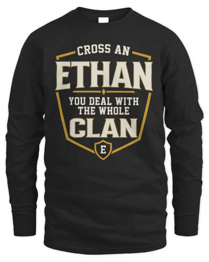 ETHAN NT1-K008 Cross A/An NAME, You Deal With the Whole Clan | Personalized Vintage T-Shirt - Men's Long Sleeved T-Shirt - Black