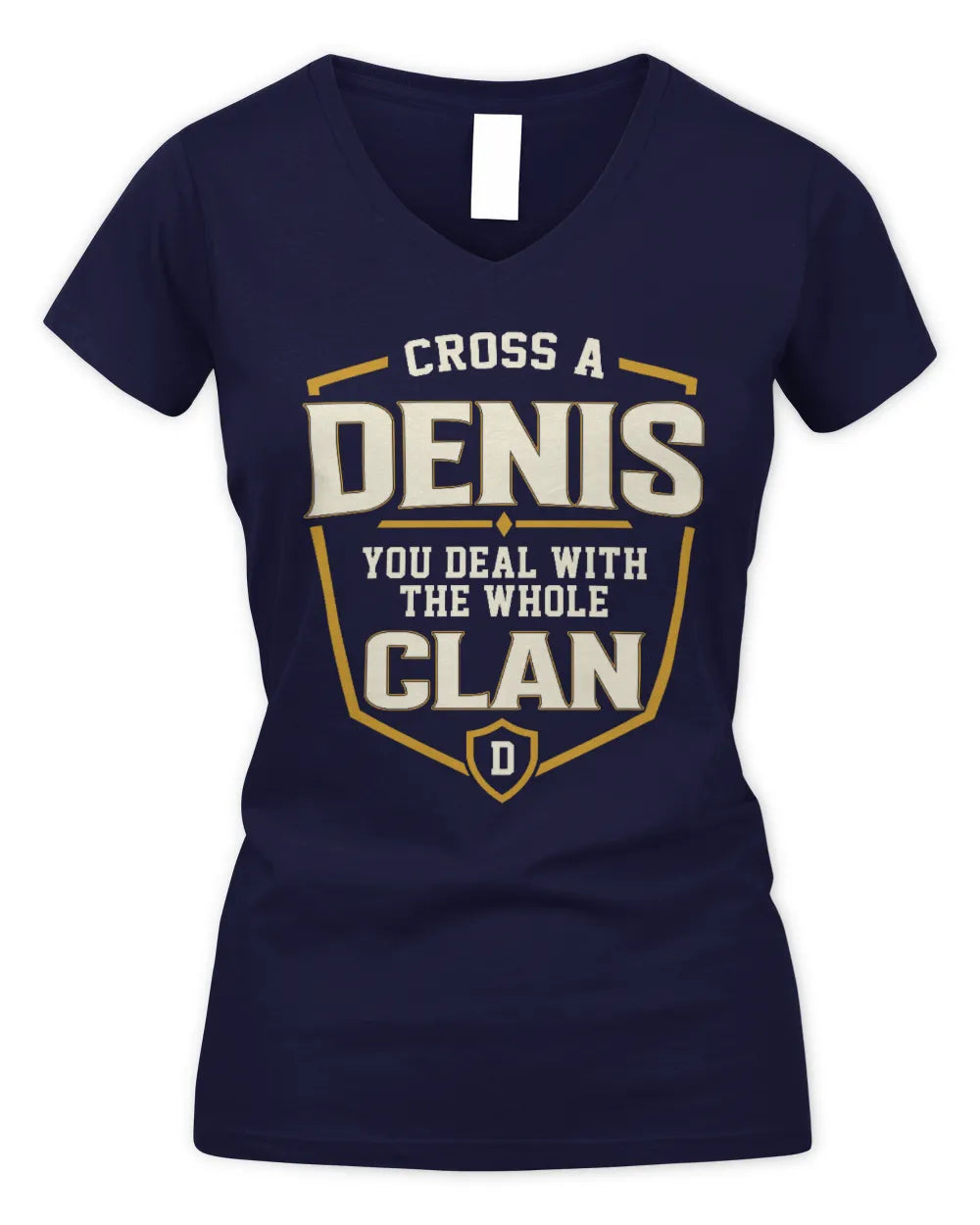 DENIS NT1-K008 Cross A/An NAME, You Deal With the Whole Clan | Personalized Vintage T-Shirt - Women's V-Neck T-Shirt - Navy