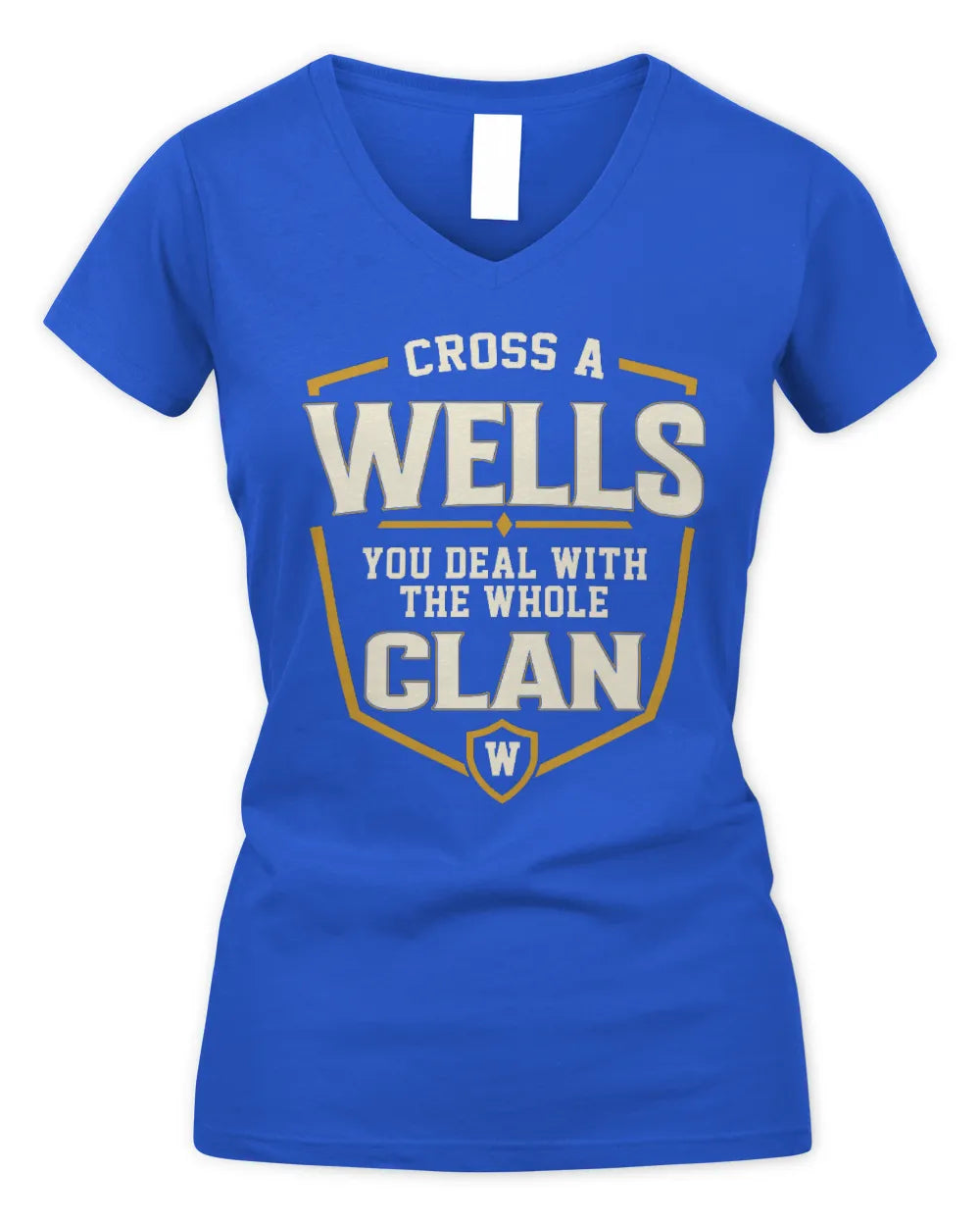 WELLS NT1-K008 Cross A/An NAME, You Deal With the Whole Clan | Personalized Vintage T-Shirt - Women's V-Neck T-Shirt - Royal