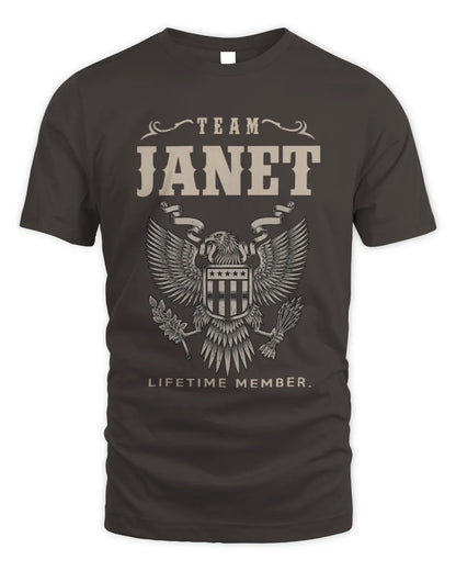 JANET TP06-K82 – Personalized Classic Style Apparel “Team NAME Lifetime Member” - Unisex Standard T-Shirt - Dark Chocolate