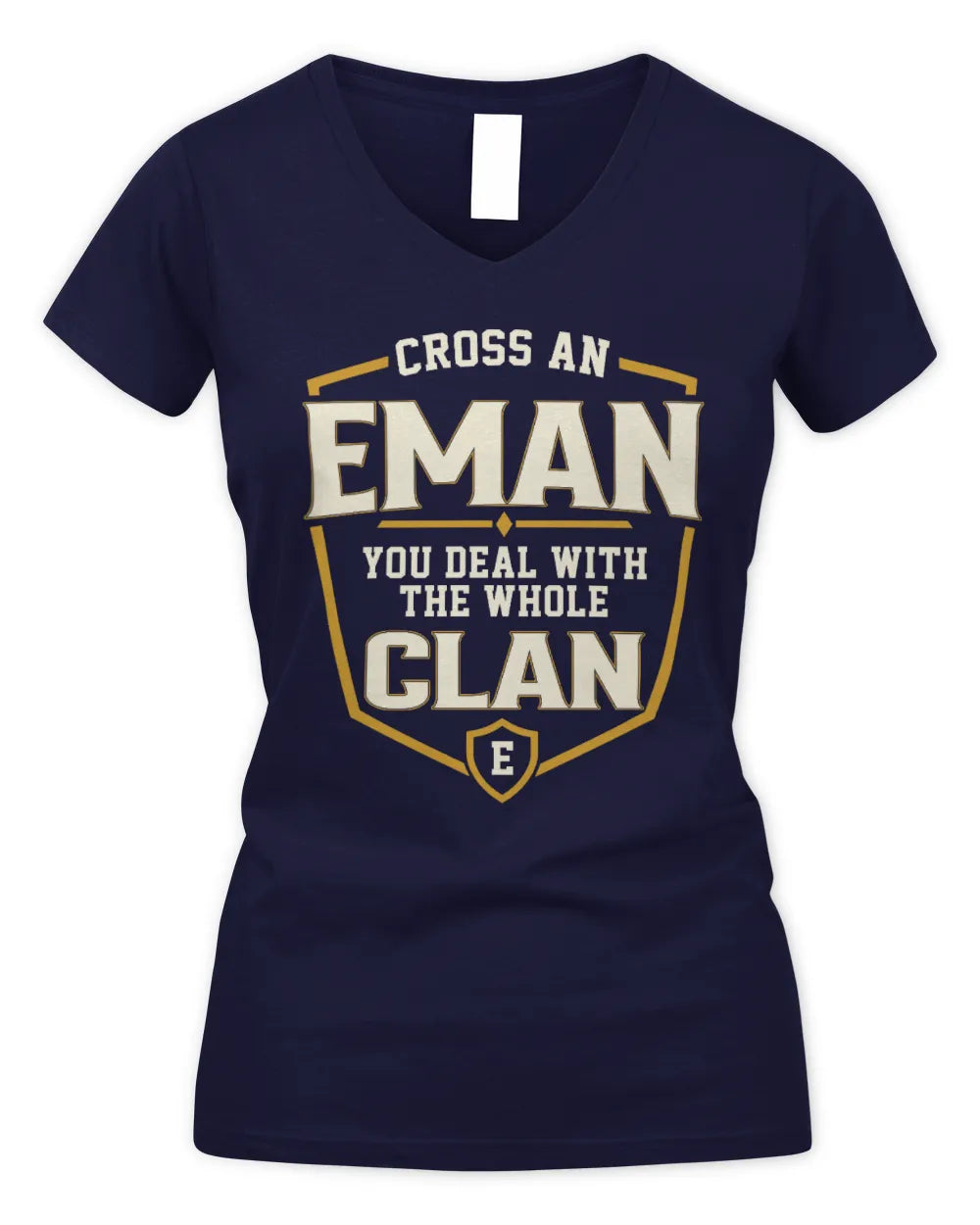 EMAN NT1-K008 Cross A/An NAME, You Deal With the Whole Clan | Personalized Vintage T-Shirt - Women's V-Neck T-Shirt - Navy