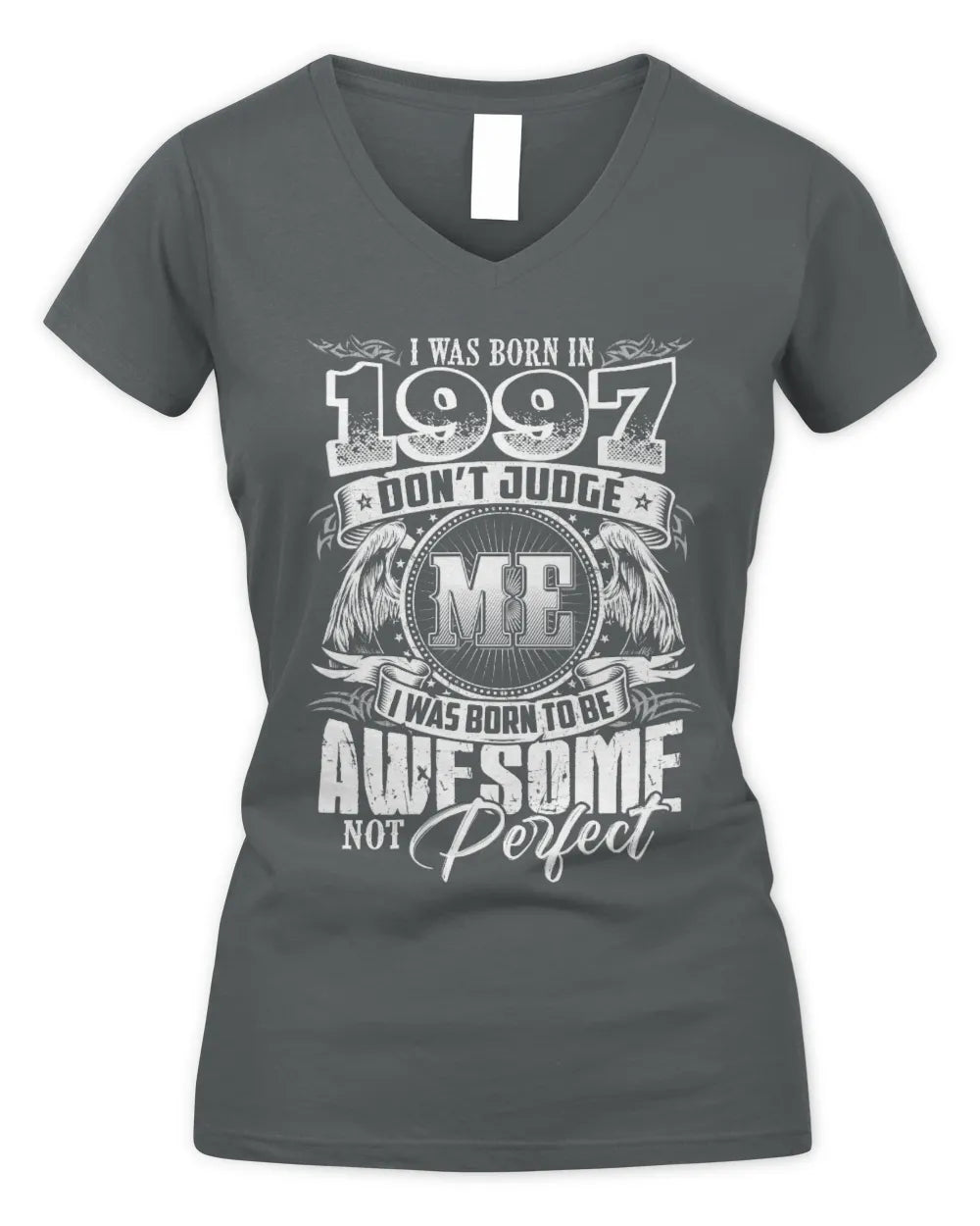 1997 HH89-K2 – Awesome Birth Year Quote T-Shirt - Women's V-Neck T-Shirt - Charcoal