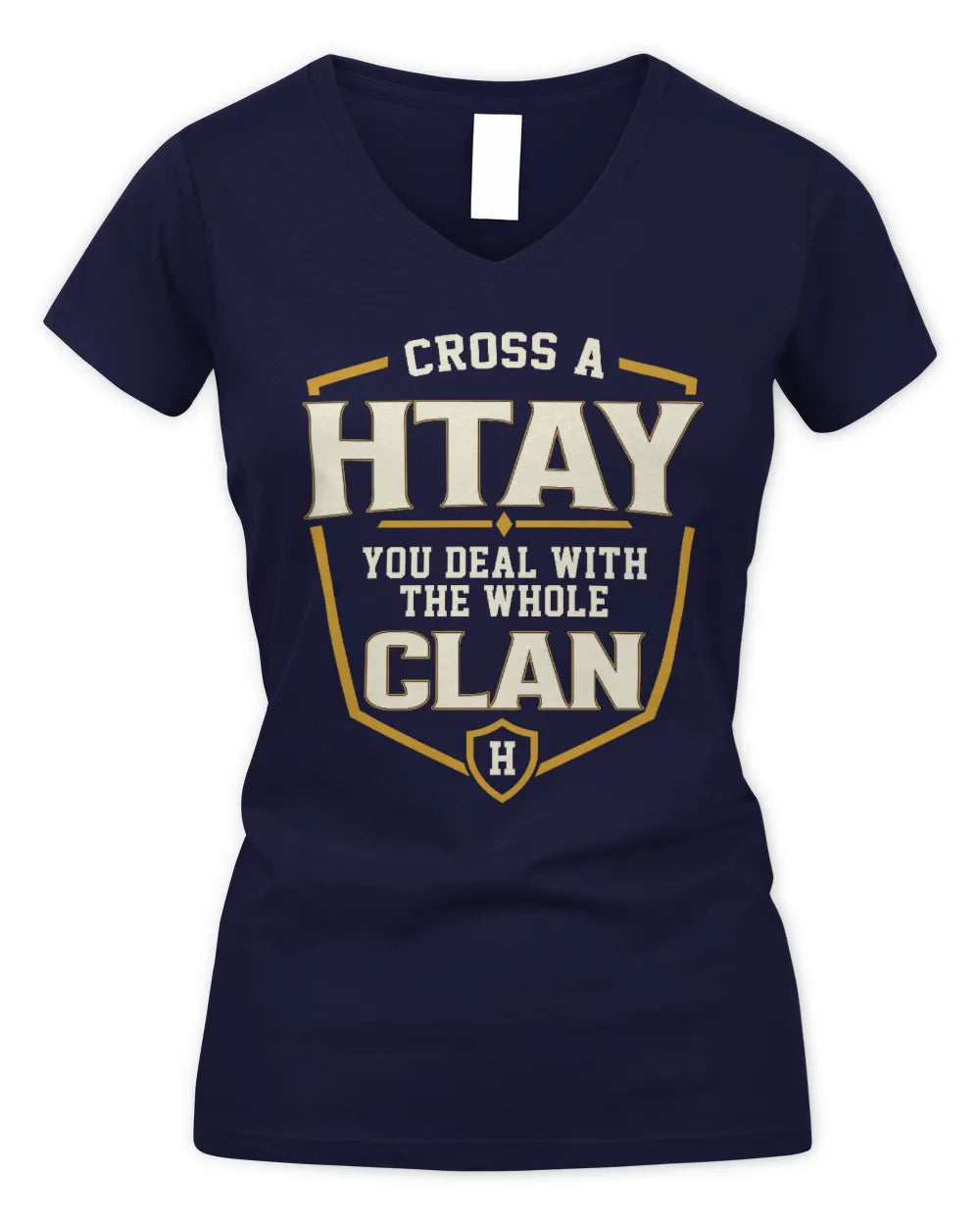 HTAY NT1-K008 Cross A/An NAME, You Deal With the Whole Clan | Personalized Vintage T-Shirt - Women's V-Neck T-Shirt - Navy