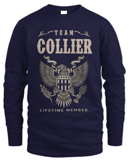 COLLIER TP06-K82 – Personalized Classic Style Apparel “Team NAME Lifetime Member” - Men's Long Sleeved T-Shirt - Navy