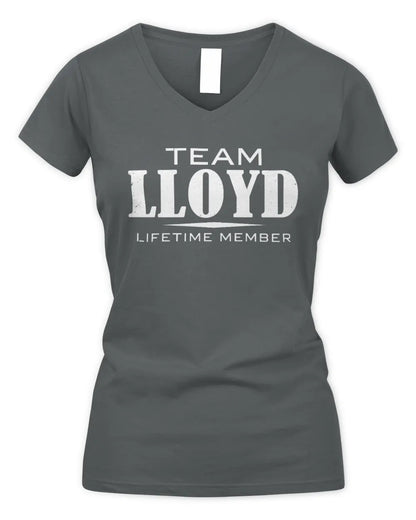 LLOYD BL62-K4-128 - Personalized “Team NAME Lifetime Member” - Women's V-Neck T-Shirt - Charcoal