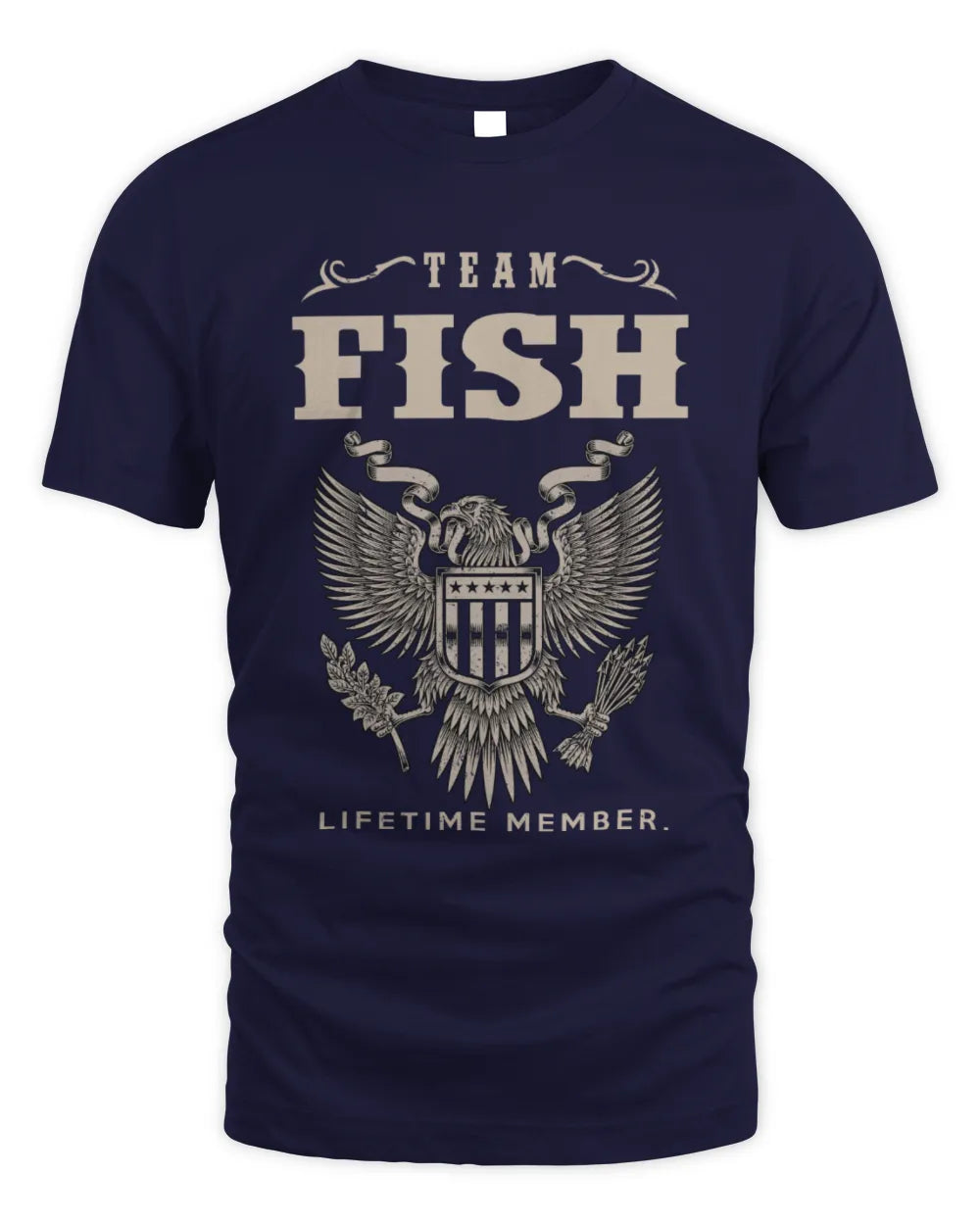 FISH TP06-K82 – Personalized Classic Style Apparel “Team NAME Lifetime Member” - Unisex Standard T-Shirt - Navy