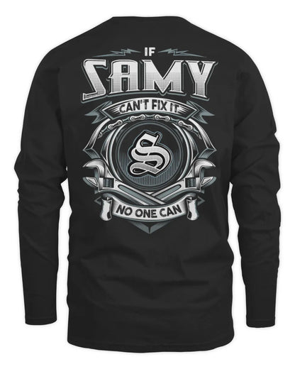 SAMY AP81-K4-626 - Personalized Ahmed Quote Apparel “If Ahmed Can't Fix It, No One Can” - Men's Long Sleeved T-Shirt - Black