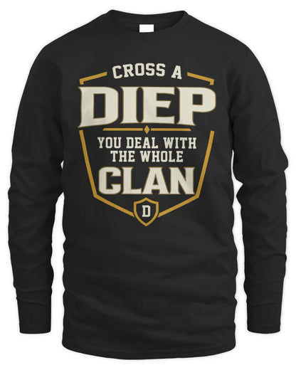 DIEP NT1-K008 Cross A/An NAME, You Deal With the Whole Clan | Personalized Vintage T-Shirt - Men's Long Sleeved T-Shirt - Black