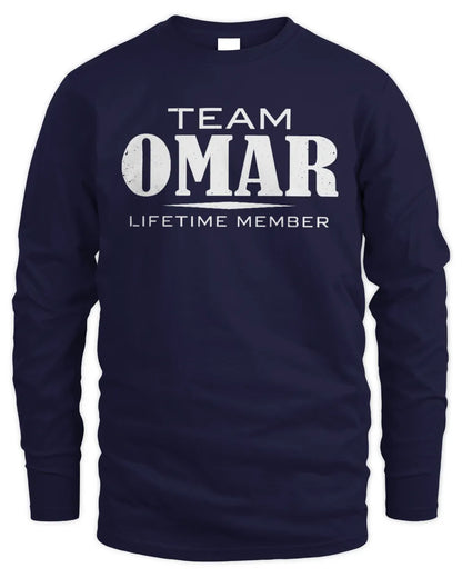 OMAR BL62-K4-128 - Personalized “Team NAME Lifetime Member” - Men's Long Sleeved T-Shirt - Navy