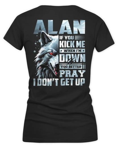 ALAN AP62-K4-666 - Personalized Fierce Wolf Quote Apparel “If You Kick Me When I’m Down, You Better Pray I Don’t Get Up” - Women's V-Neck T-Shirt - Black