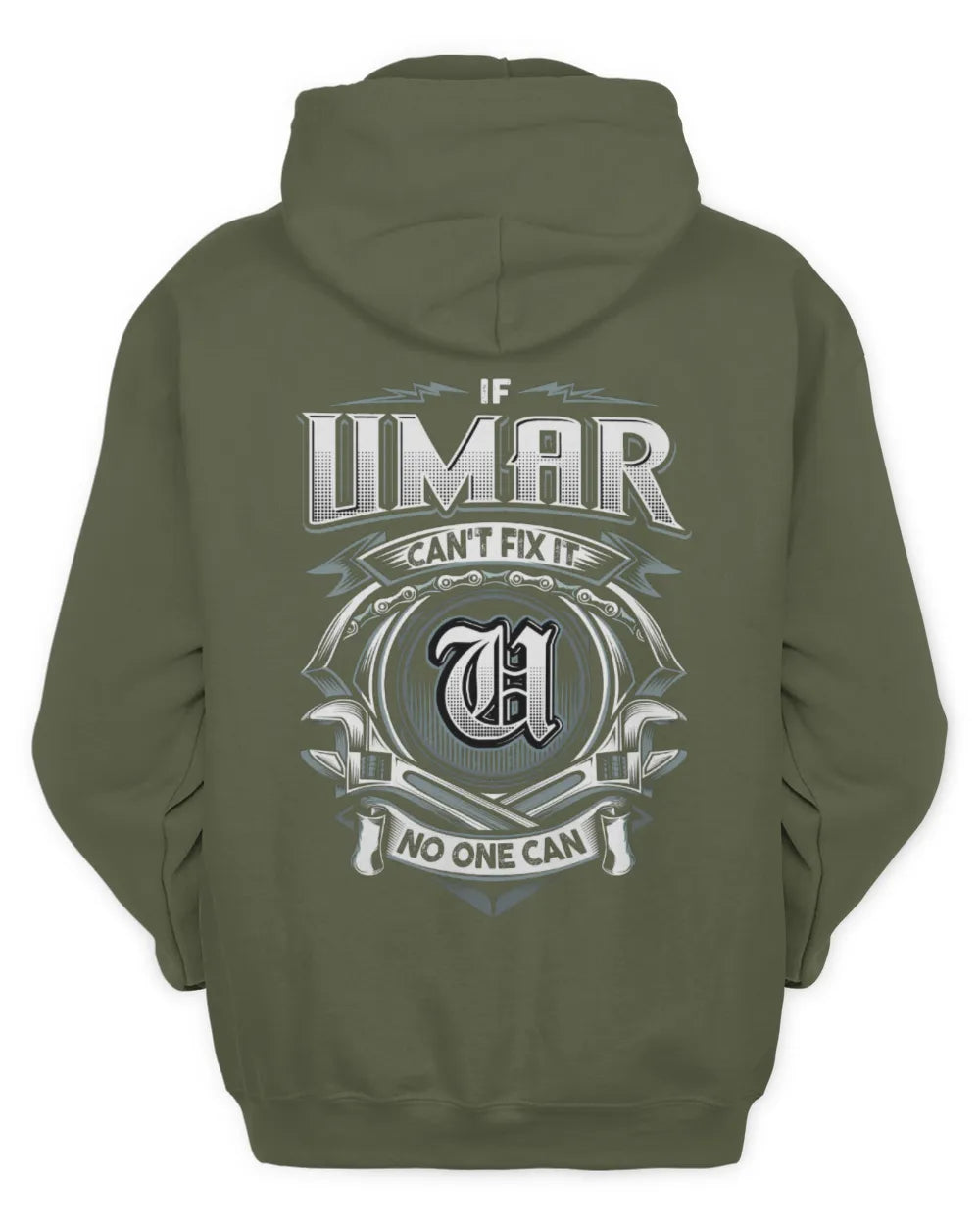 UMAR AP81-K4-626 - Personalized Ahmed Quote Apparel “If Ahmed Can't Fix It, No One Can” - Unisex Hoodie - Military Green