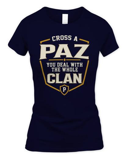 PAZ NT1-K008 Cross A/An NAME, You Deal With the Whole Clan | Personalized Vintage T-Shirt - Women's Standard T-Shirt - Navy