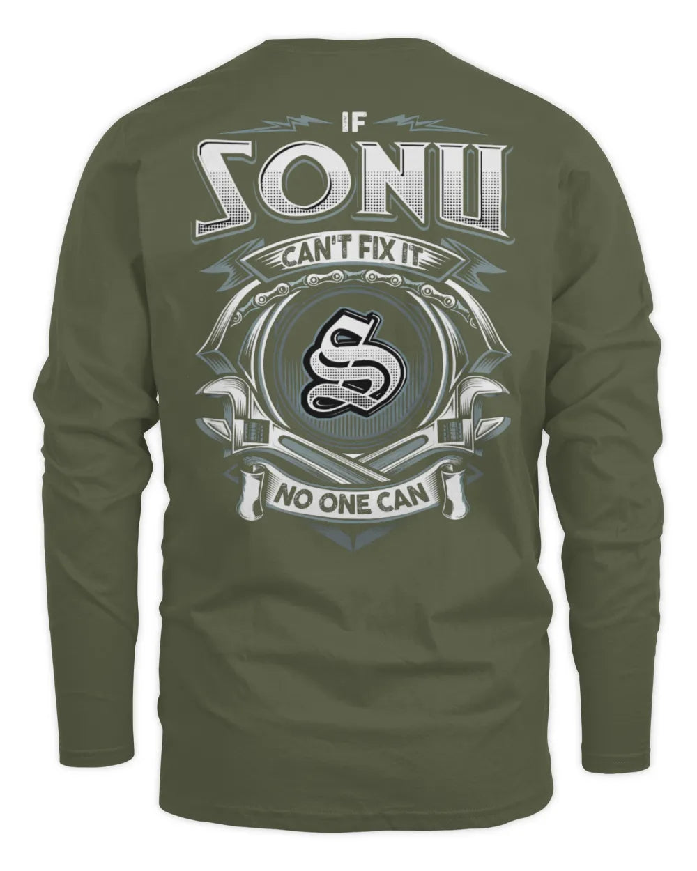 SONU AP81-K4-626 - Personalized Ahmed Quote Apparel “If Ahmed Can't Fix It, No One Can” - Men's Long Sleeved T-Shirt - Military Green