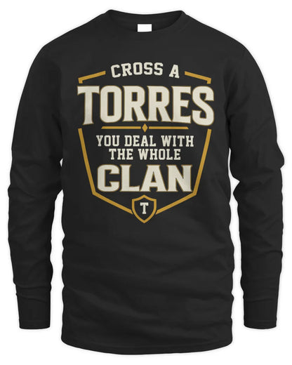 TORRES NT1-K008 Cross A/An NAME, You Deal With the Whole Clan | Personalized Vintage T-Shirt - Men's Long Sleeved T-Shirt - Black