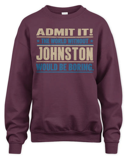 JOHNSTON TP68-K2-968 – Personalized Funny Quote Apparel “The World Without NAME Would Be Boring” - Unisex Sweatshirt - Maroon