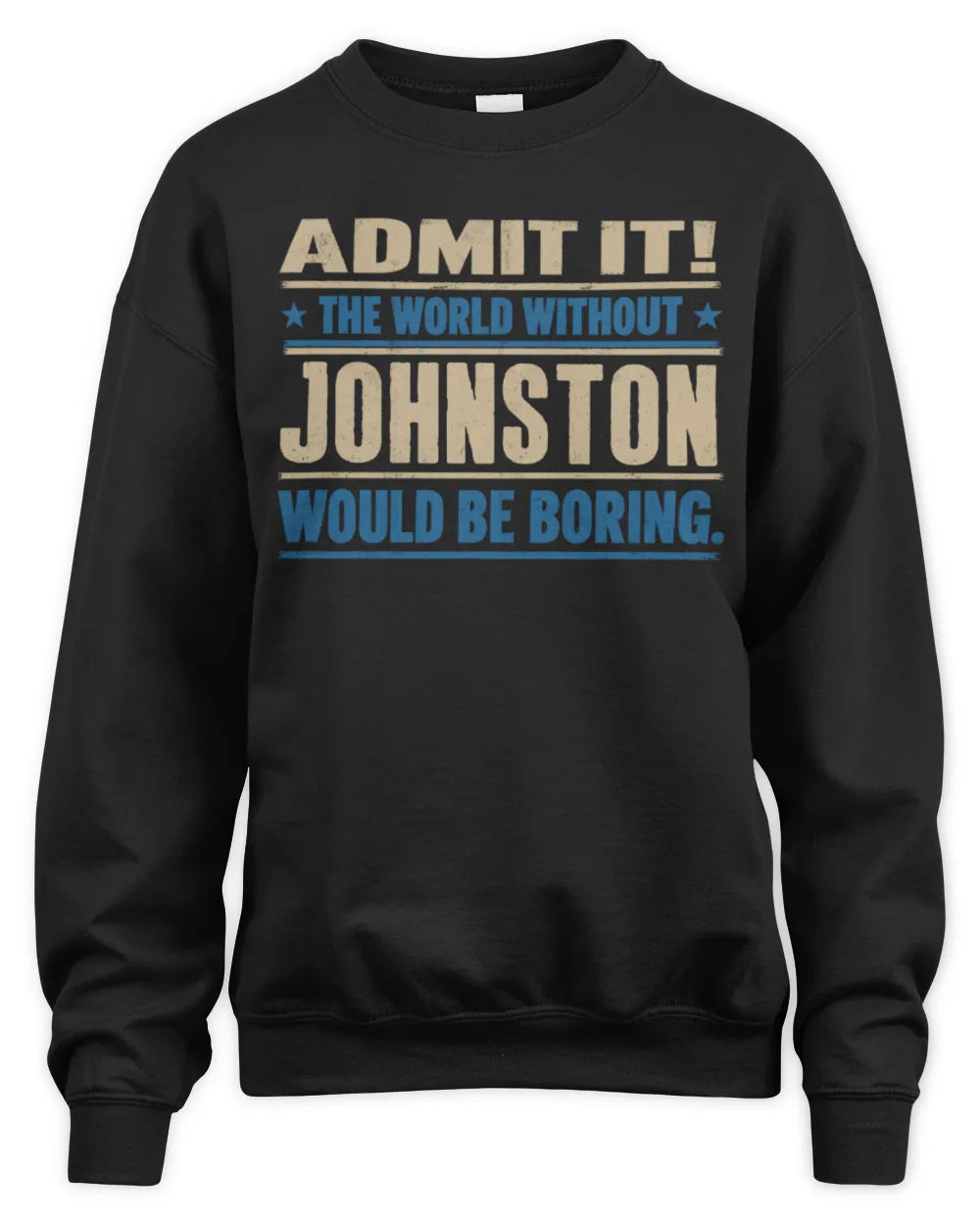 JOHNSTON TP68-K2-968 – Personalized Funny Quote Apparel “The World Without NAME Would Be Boring” - Unisex Sweatshirt - Black