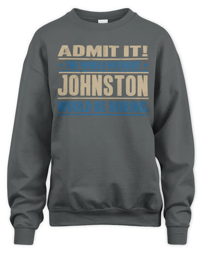JOHNSTON TP68-K2-968 – Personalized Funny Quote Apparel “The World Without NAME Would Be Boring” - Unisex Sweatshirt - Charcoal