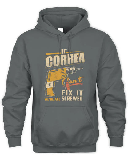 CORREA TP22-K4-228 - Personalized Handyman T-Shirt “If AARON Can’t Fix It, We’re All Screwed” - Unisex Hoodie - Charcoal