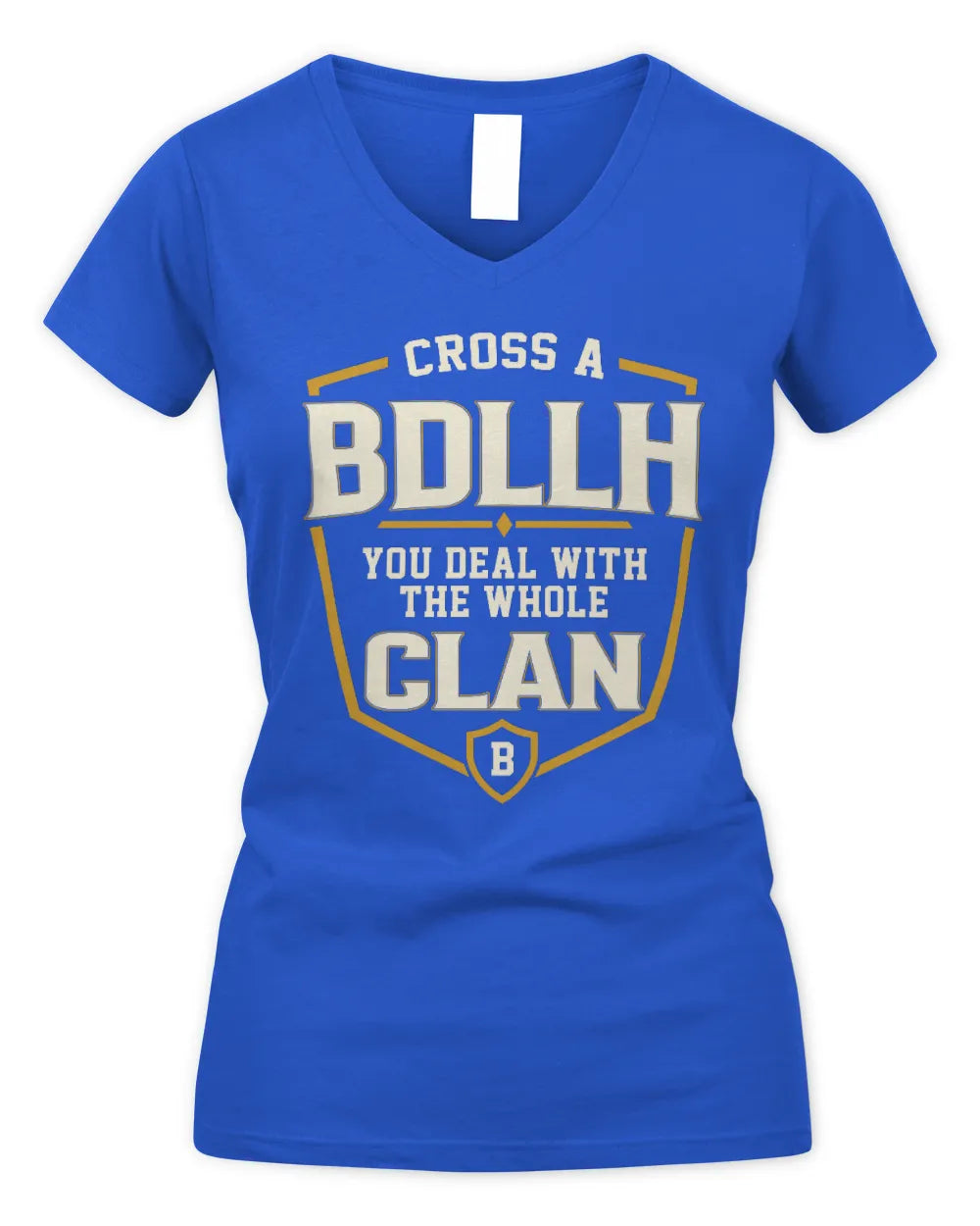 BDLLH NT1-K008 Cross A/An NAME, You Deal With the Whole Clan | Personalized Vintage T-Shirt - Women's V-Neck T-Shirt - Royal
