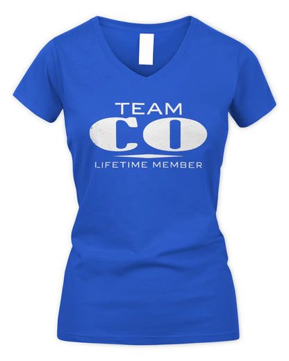 CO BL62-K4-128 - Personalized “Team NAME Lifetime Member” - Women's V-Neck T-Shirt - Royal