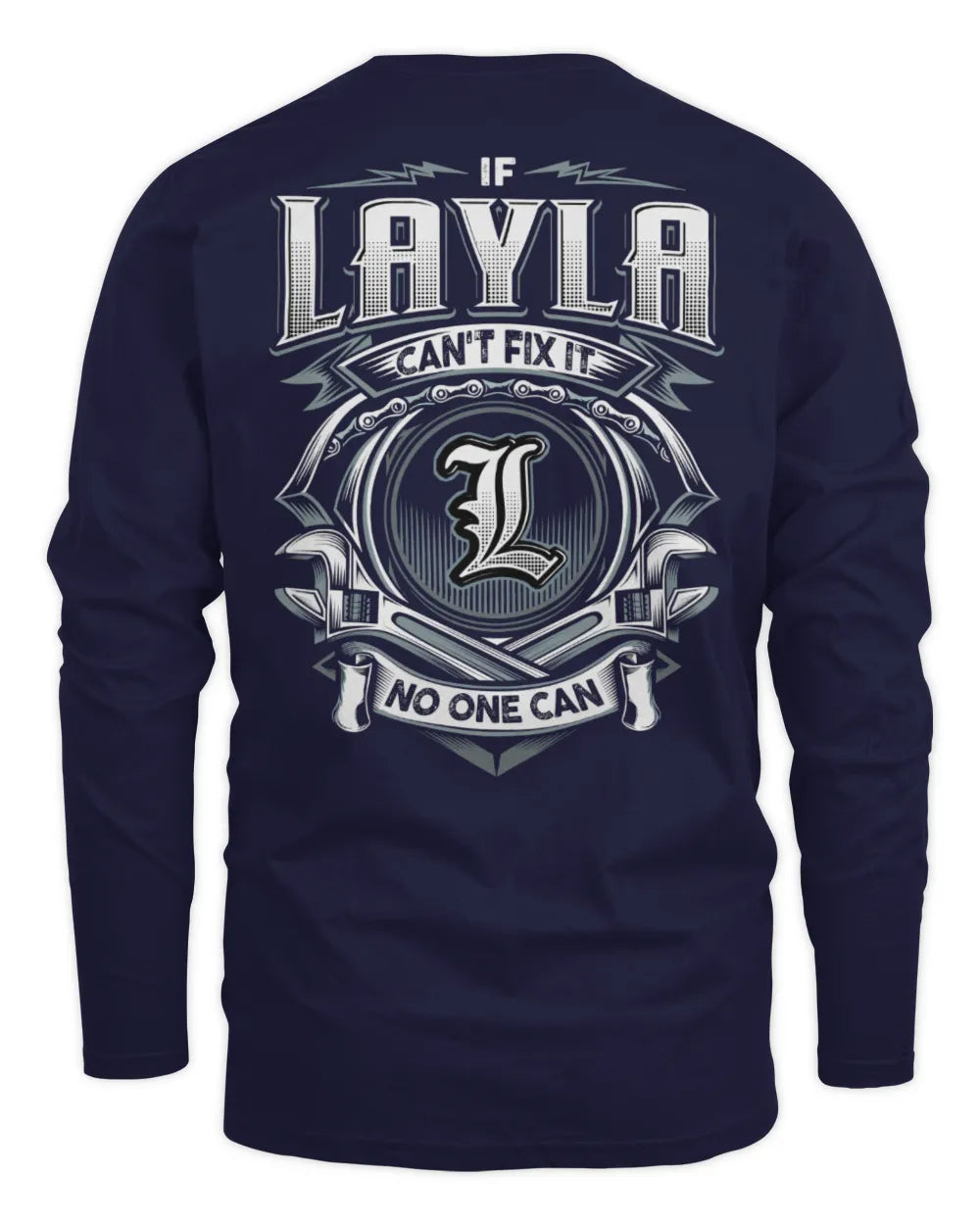 LAYLA AP81-K4-626 - Personalized Ahmed Quote Apparel “If Ahmed Can't Fix It, No One Can” - Men's Long Sleeved T-Shirt - Navy