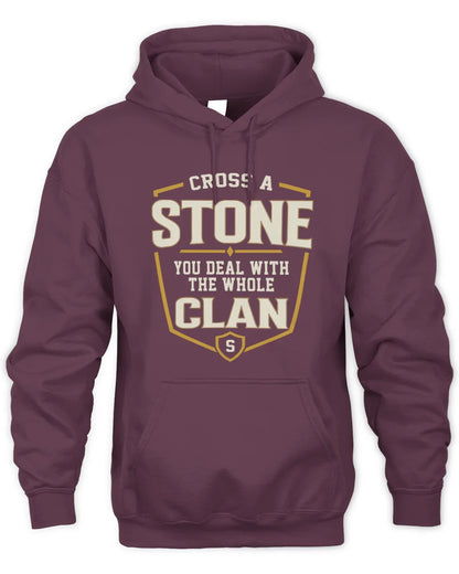 STONE NT1-K008 Cross A/An NAME, You Deal With the Whole Clan | Personalized Vintage T-Shirt - Unisex Hoodie - Maroon