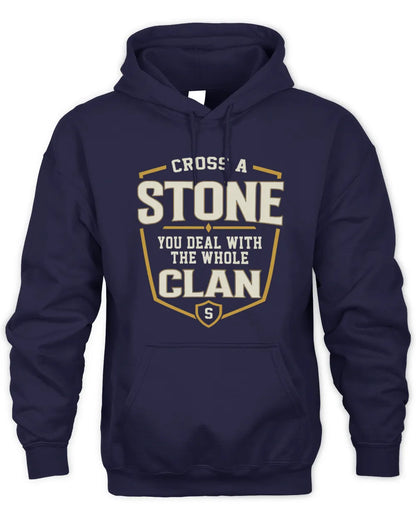 STONE NT1-K008 Cross A/An NAME, You Deal With the Whole Clan | Personalized Vintage T-Shirt - Unisex Hoodie - Navy