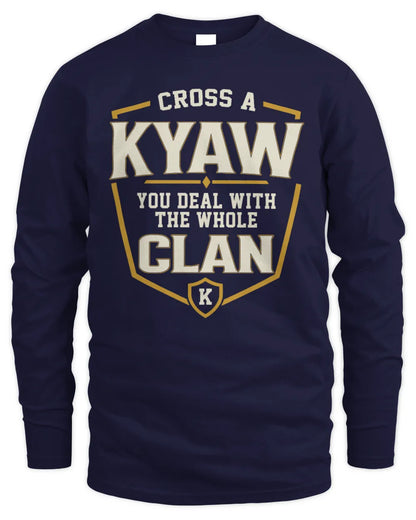 KYAW NT1-K008 Cross A/An NAME, You Deal With the Whole Clan | Personalized Vintage T-Shirt - Men's Long Sleeved T-Shirt - Navy