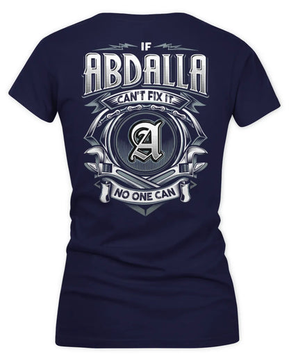 ABDALLA AP81-K4-626 - Personalized Ahmed Quote Apparel “If Ahmed Can't Fix It, No One Can” - Women's V-Neck T-Shirt - Navy
