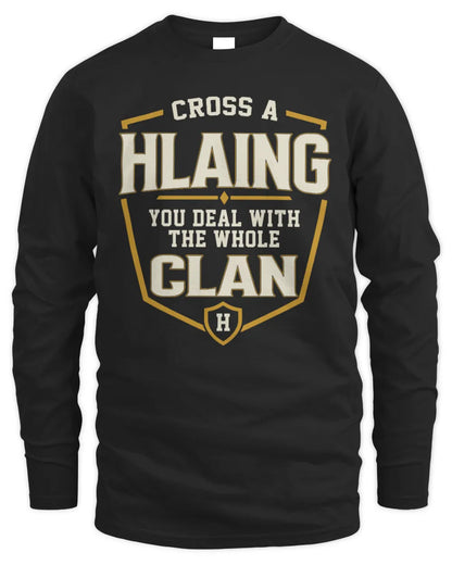 HLAING NT1-K008 Cross A/An NAME, You Deal With the Whole Clan | Personalized Vintage T-Shirt - Men's Long Sleeved T-Shirt - Black