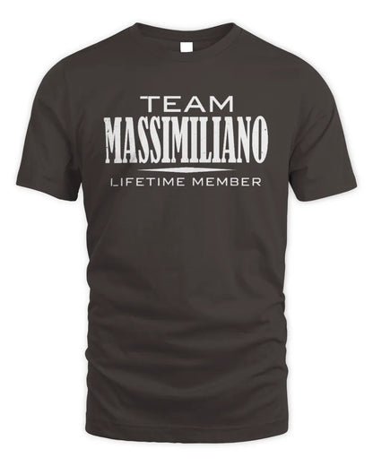 MASSIMILIANO BL62-K4-128 - Personalized “Team NAME Lifetime Member” - Unisex Standard T-Shirt - Dark Chocolate