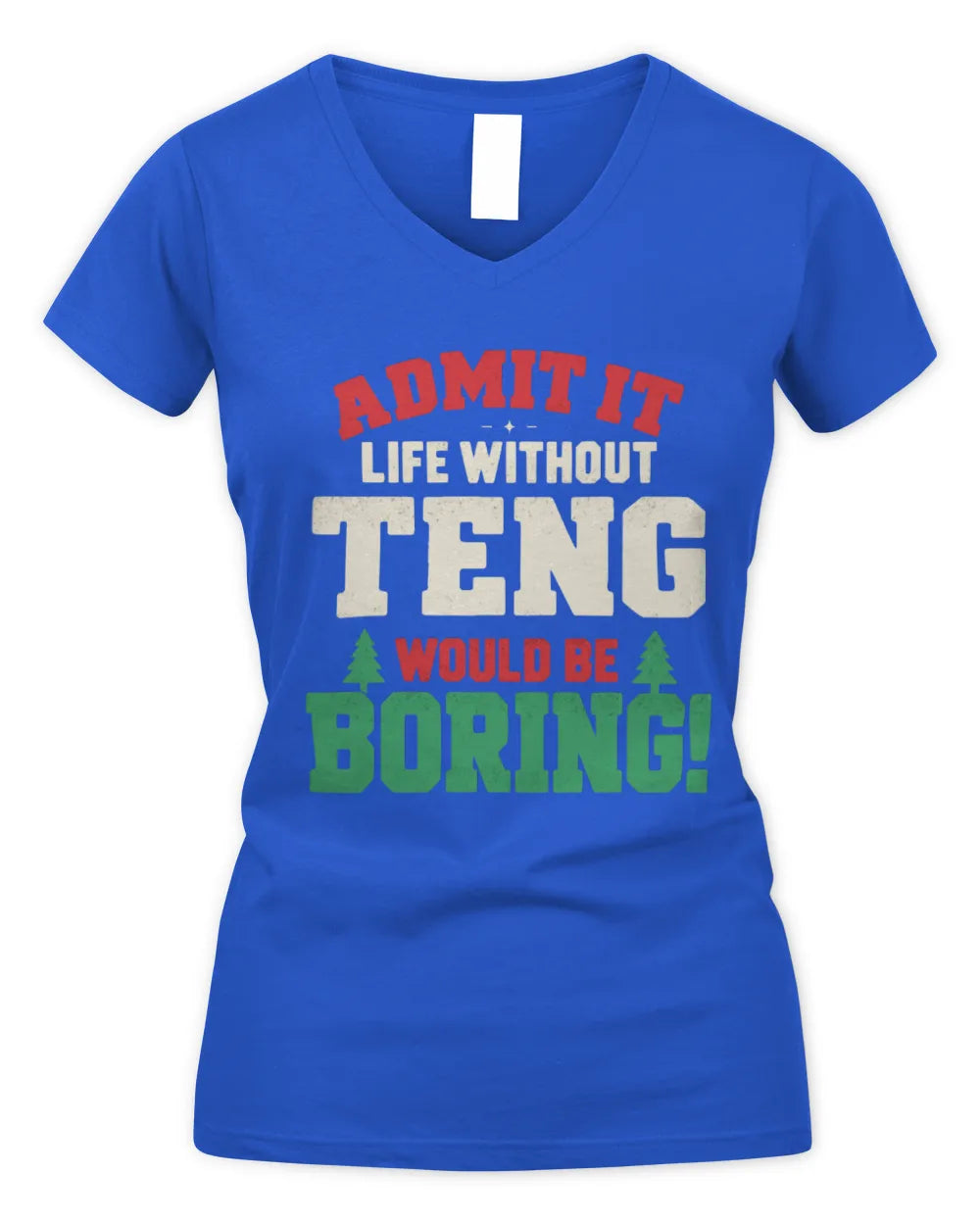 TENG P5 TH08 Christmas T-Shirt – “Life Without NAME Would Be Boring” - Women's V-Neck T-Shirt - Royal