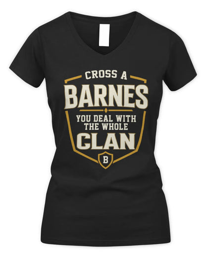 BARNES NT1-K008 Cross A/An NAME, You Deal With the Whole Clan | Personalized Vintage T-Shirt - Women's V-Neck T-Shirt - Black