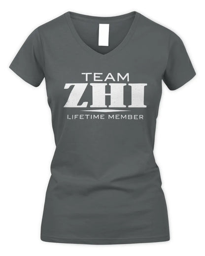 ZHI BL62-K4-128 - Personalized “Team NAME Lifetime Member” - Women's V-Neck T-Shirt - Charcoal