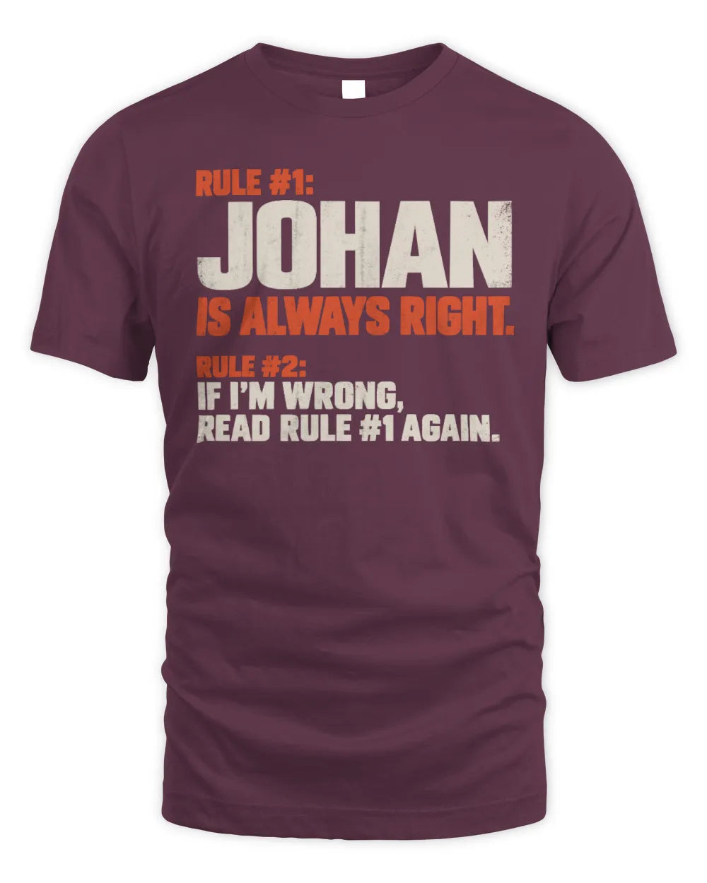 JOHAN NP1-H006 
Always Right Personalized Name T-Shirt – Funny Custom Name Shirt - Unisex Standard T-Shirt - Maroon