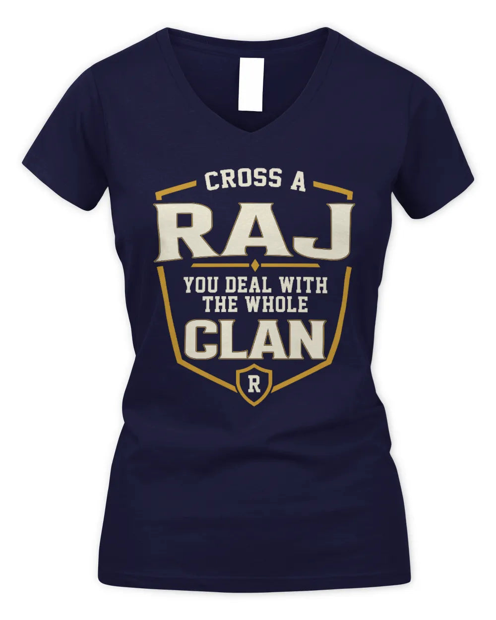 RAJ NT1-K008 Cross A/An NAME, You Deal With the Whole Clan | Personalized Vintage T-Shirt - Women's V-Neck T-Shirt - Navy