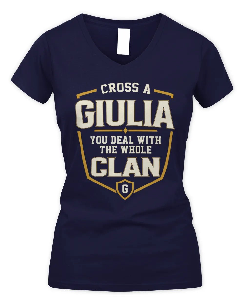 GIULIA NT1-K008 Cross A/An NAME, You Deal With the Whole Clan | Personalized Vintage T-Shirt - Women's V-Neck T-Shirt - Navy