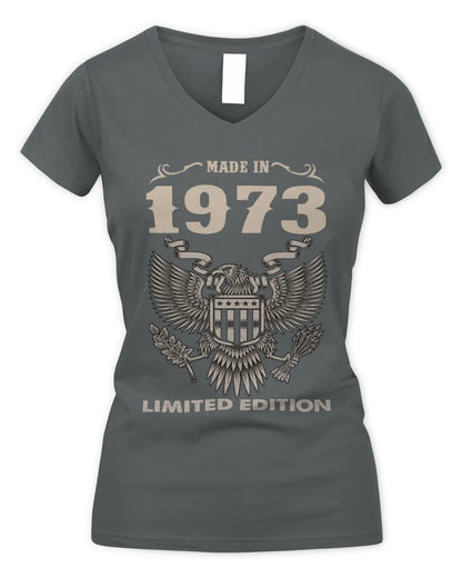 1973 HH89-K2 – Classic Birth Year Limited Edition T-Shirt - Women's V-Neck T-Shirt - Charcoal
