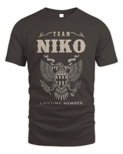 NIKO TP06-K82 – Personalized Classic Style Apparel “Team NAME Lifetime Member” - Unisex Standard T-Shirt - Dark Chocolate