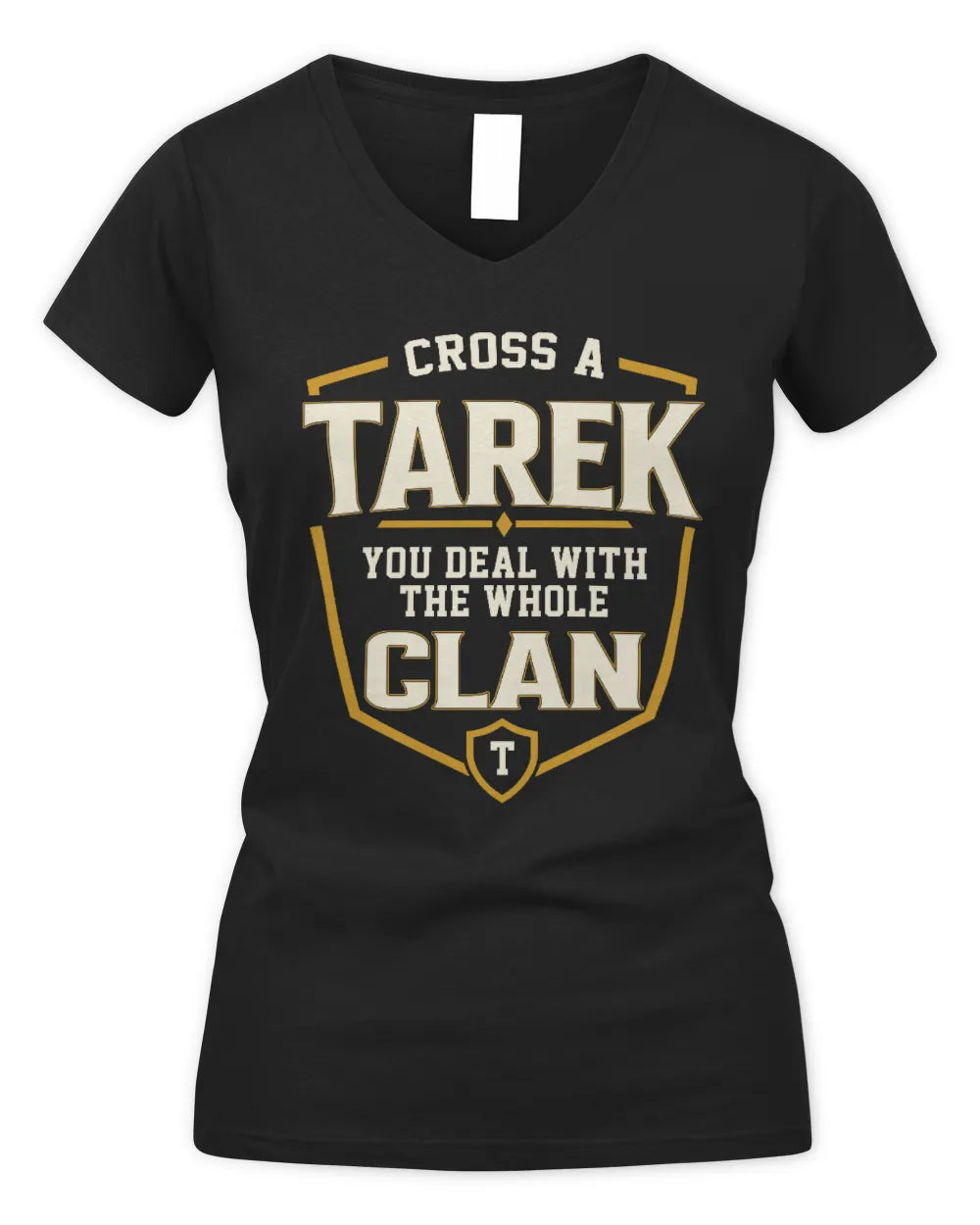 TAREK NT1-K008 Cross A/An NAME, You Deal With the Whole Clan | Personalized Vintage T-Shirt - Women's V-Neck T-Shirt - Black
