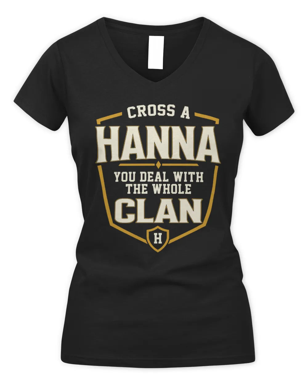 HANNA NT1-K008 Cross A/An NAME, You Deal With the Whole Clan | Personalized Vintage T-Shirt - Women's V-Neck T-Shirt - Black