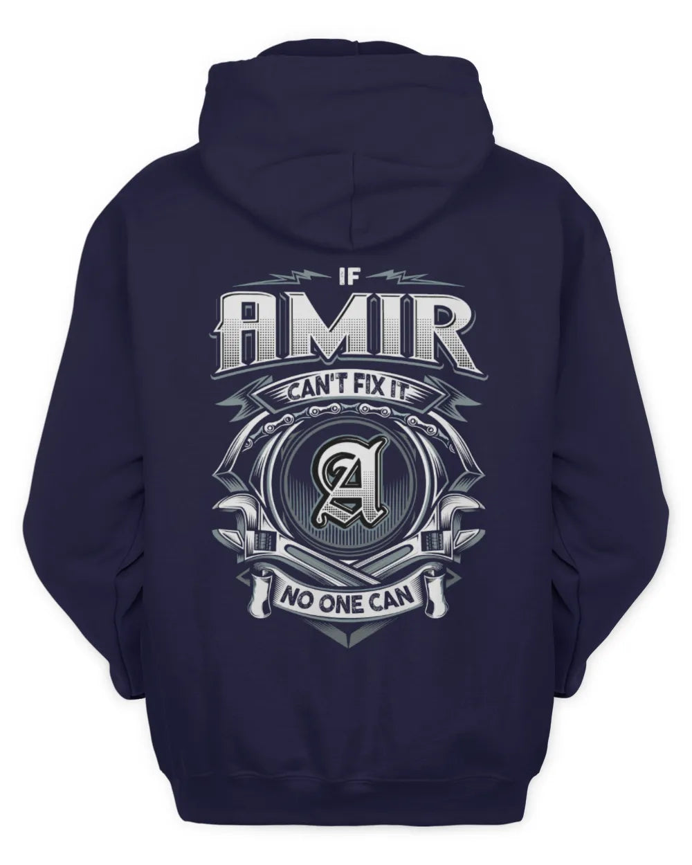 AMIR AP81-K4-626 - Personalized Ahmed Quote Apparel “If Ahmed Can't Fix It, No One Can” - Unisex Hoodie - Navy