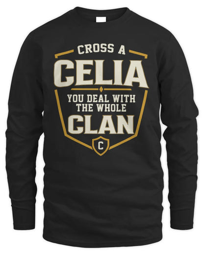 CELIA NT1-K008 Cross A/An NAME, You Deal With the Whole Clan | Personalized Vintage T-Shirt - Men's Long Sleeved T-Shirt - Black