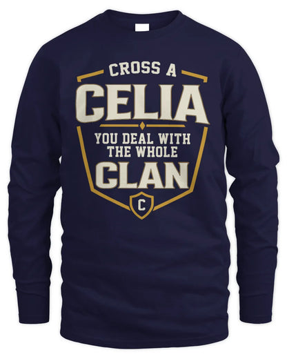 CELIA NT1-K008 Cross A/An NAME, You Deal With the Whole Clan | Personalized Vintage T-Shirt - Men's Long Sleeved T-Shirt - Navy