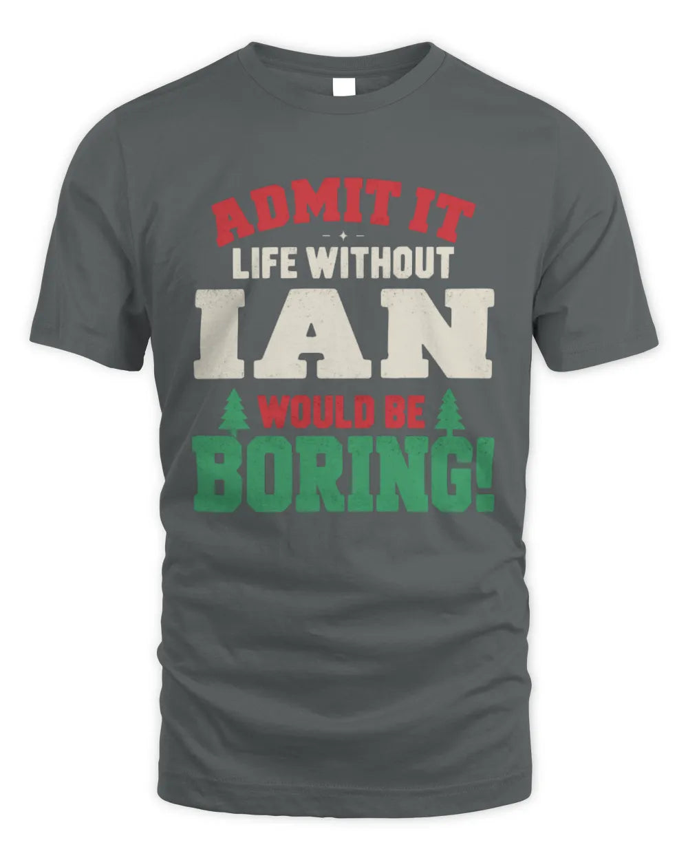 IAN P5 TH08 Christmas T-Shirt – “Life Without NAME Would Be Boring” - Unisex Standard T-Shirt - Charcoal
