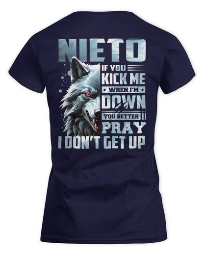 NIETO AP62-K4-666 - Personalized Fierce Wolf Quote Apparel “If You Kick Me When I’m Down, You Better Pray I Don’t Get Up” - Women's Standard T-Shirt - Navy
