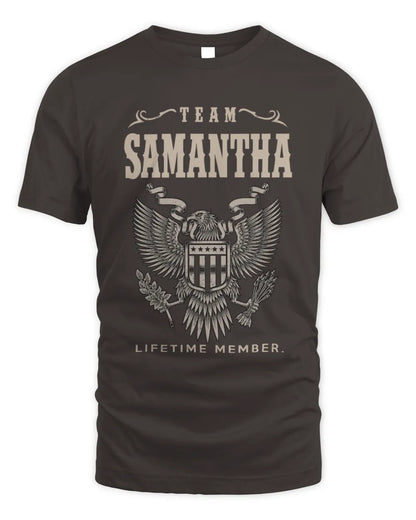 SAMANTHA TP06-K82 – Personalized Classic Style Apparel “Team NAME Lifetime Member” - Unisex Standard T-Shirt - Dark Chocolate