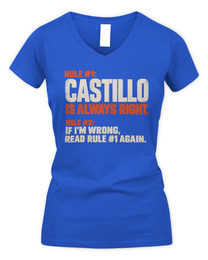 CASTILLO NP1-H006 - Always Right Personalized Name T-Shirt – Funny Custom Name Shirt - Women's V-Neck T-Shirt - Royal