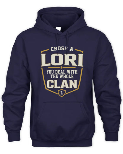 LORI NT1-K008 Cross A/An NAME, You Deal With the Whole Clan | Personalized Vintage T-Shirt - Unisex Hoodie - Navy